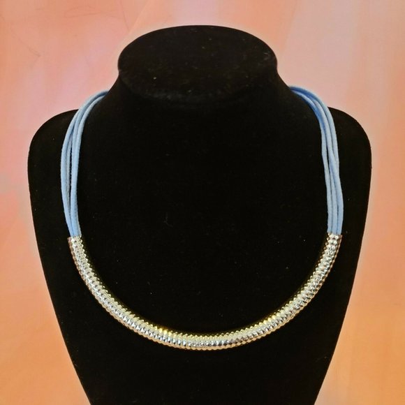 SALE! St. Thomas Blue Cord Necklace With Gold Accent - Picture 1 of 6